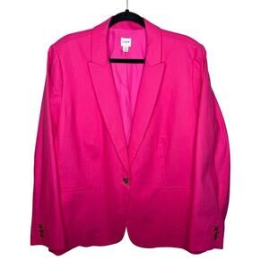 J. CREW FACTORY / hot flamingo pink linen blend one button blazer jacket / 24